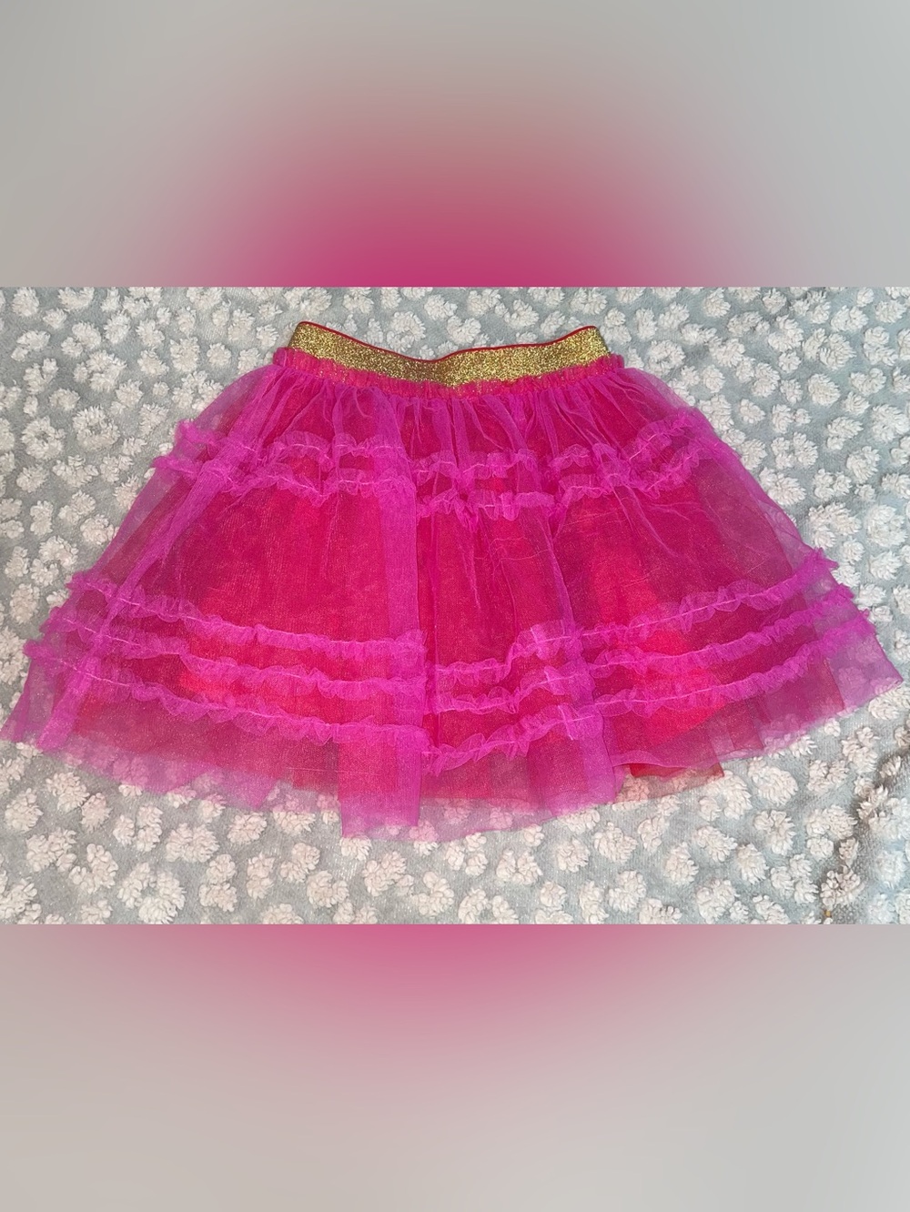 Mini Boden Bright Pink Layered Tulle Skirt with Gold Waistband